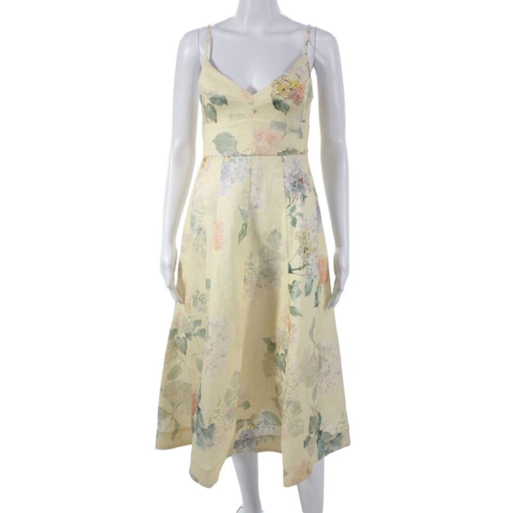 Zimmermann Women Fit & Flare Floral Linen V-Neck Sleeveless Zip Dress Size 2